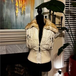 Esley Cream Puffer Jacket with Faux Fur Collar